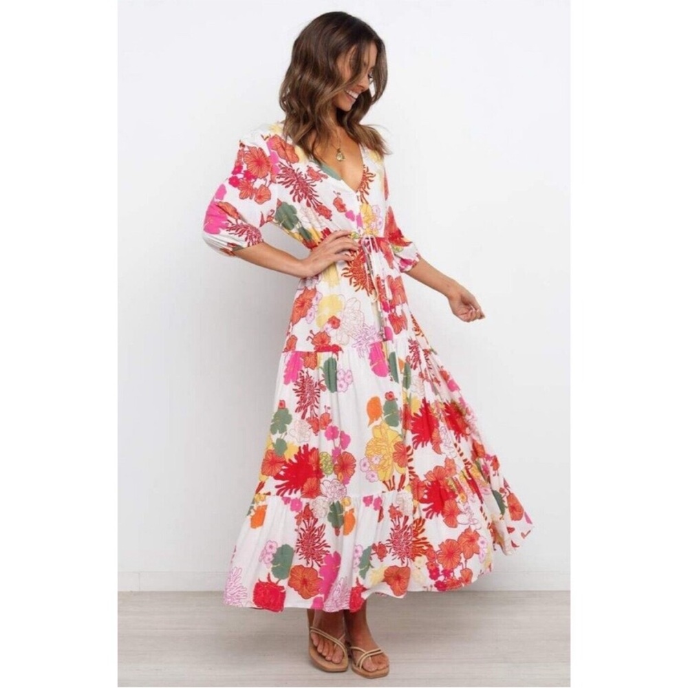 Petal & Pup Dress Womens XL Kelda Floral Multi Tiered Mid Sleeve Wrap